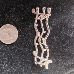 Silver Tone Musical Note Brooch with Clear Stones